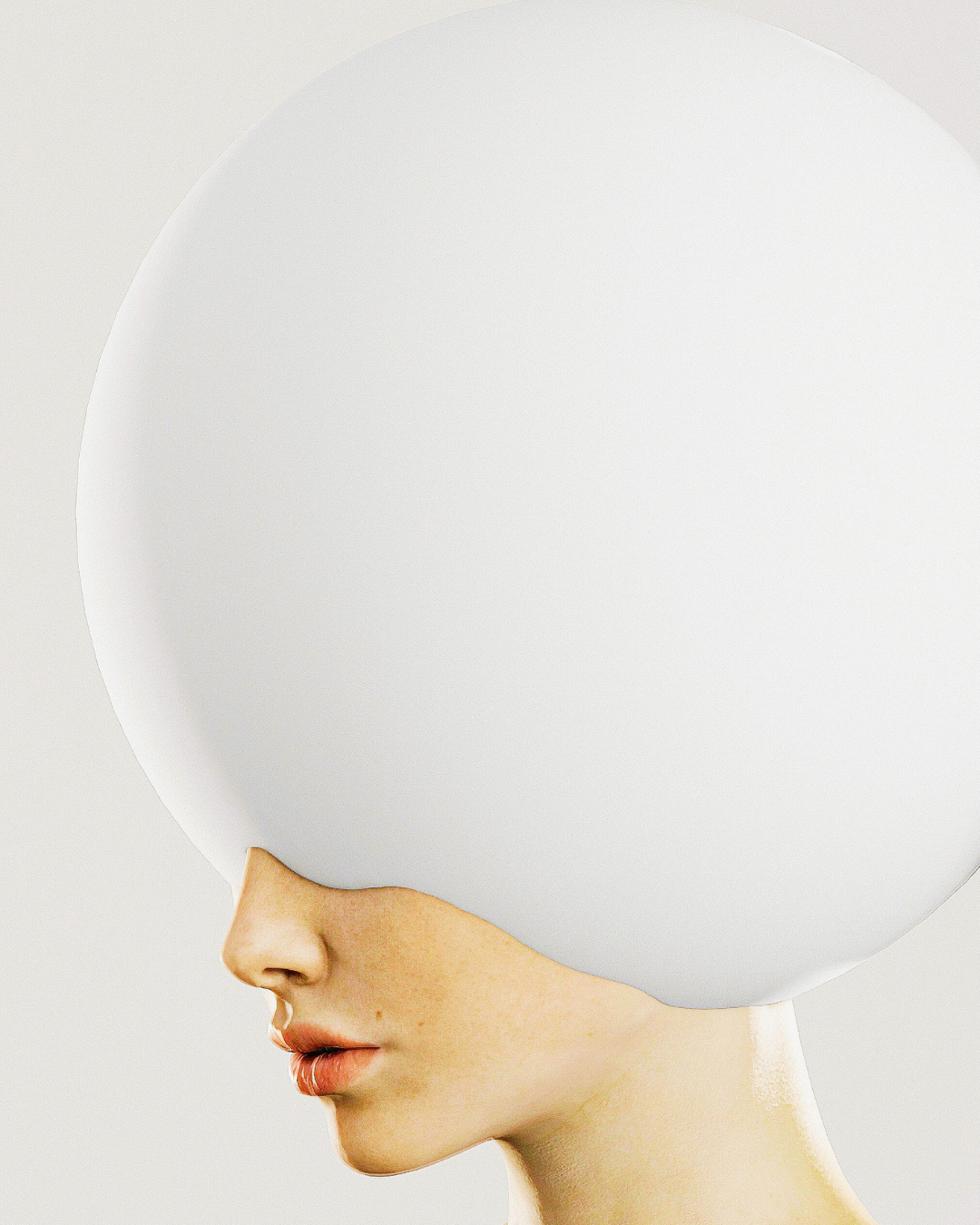 A woman wearing a white helmet, symbolizing blocked energies and barriers to mental and emotional flow.