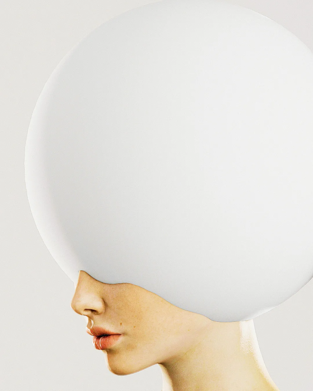 A woman wearing a white helmet, symbolizing blocked energies and barriers to mental and emotional flow.