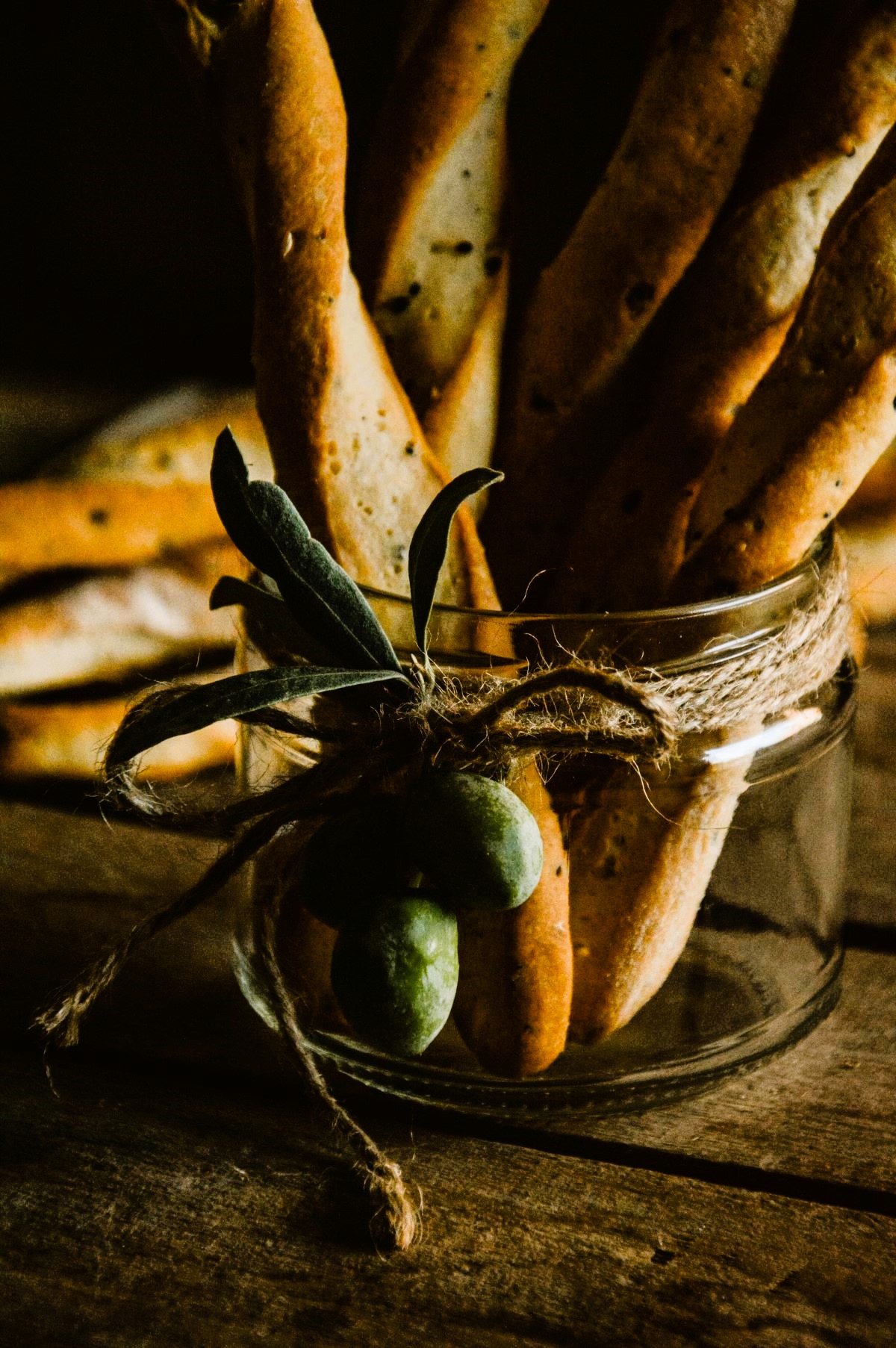 Crunchy breadsticks drizzled with olive oil